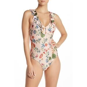 Free Press Ruffle Dani Floral Fruit One Piece Swimsuit Women's Size Large